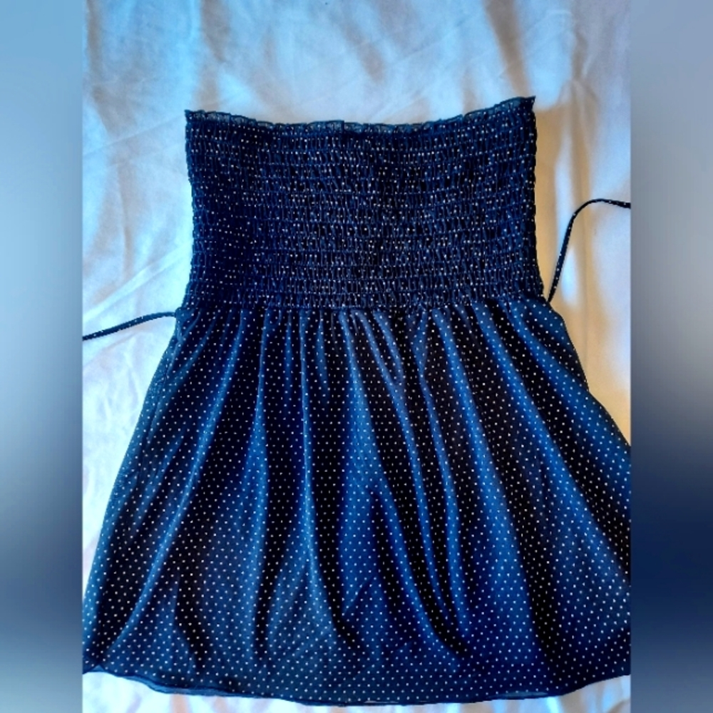 Vintage smocked top. Black with white polkadots